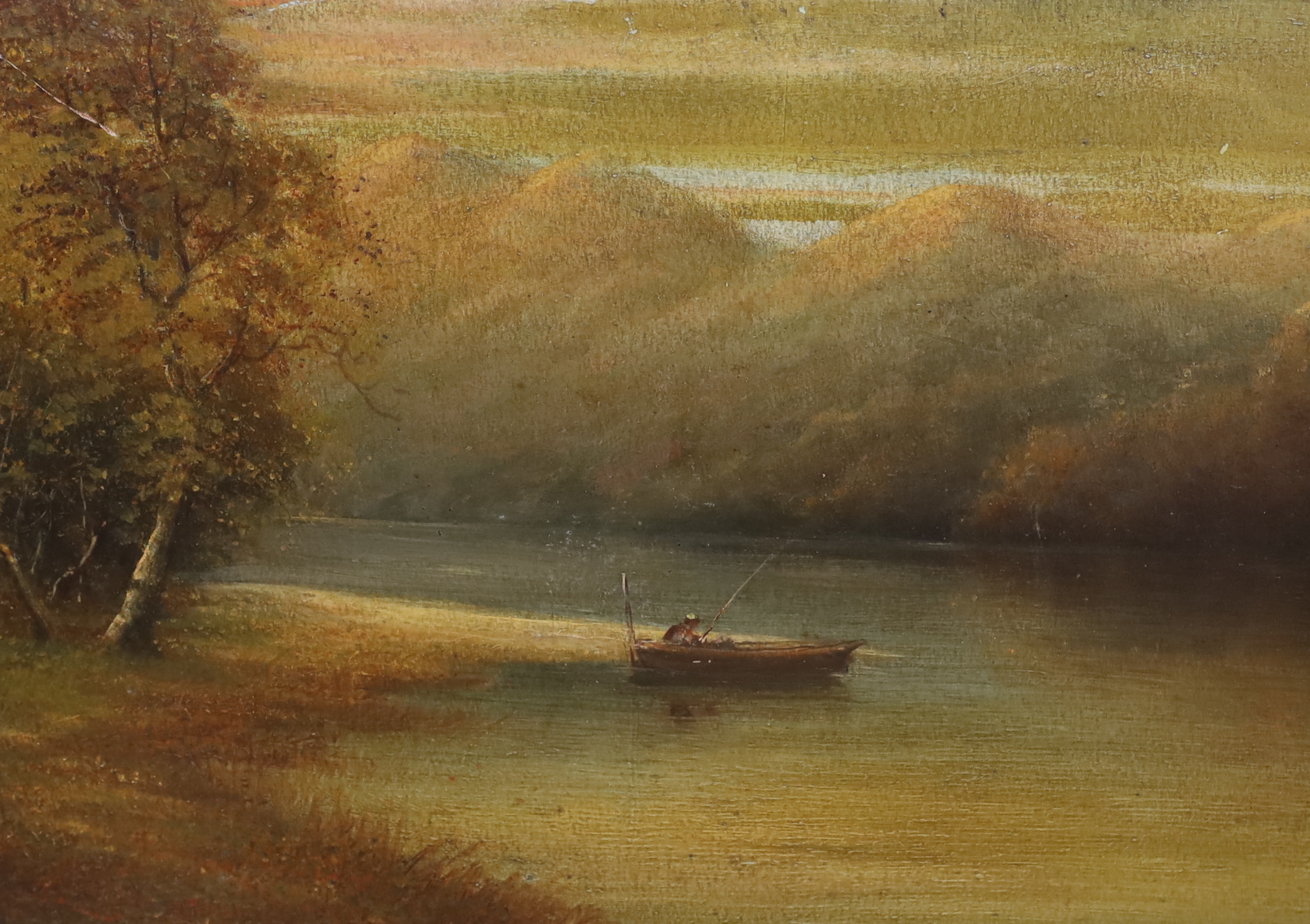 Late 19th/early 20th century school, pair of oils on board, Mountainous lake scenes, 41x57cm